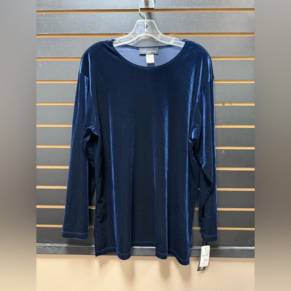 Impressions Lifestyle Navy Velvet Long Sleeve Top NWT Size L